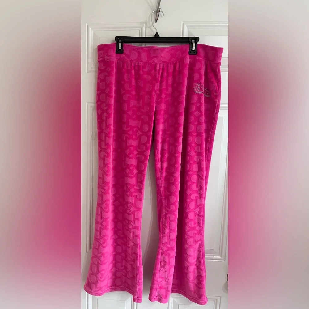 Barbie Velour Hoodie & Pants Set Pink Girls 14-16 XL Wide Leg Embossed Logo‎